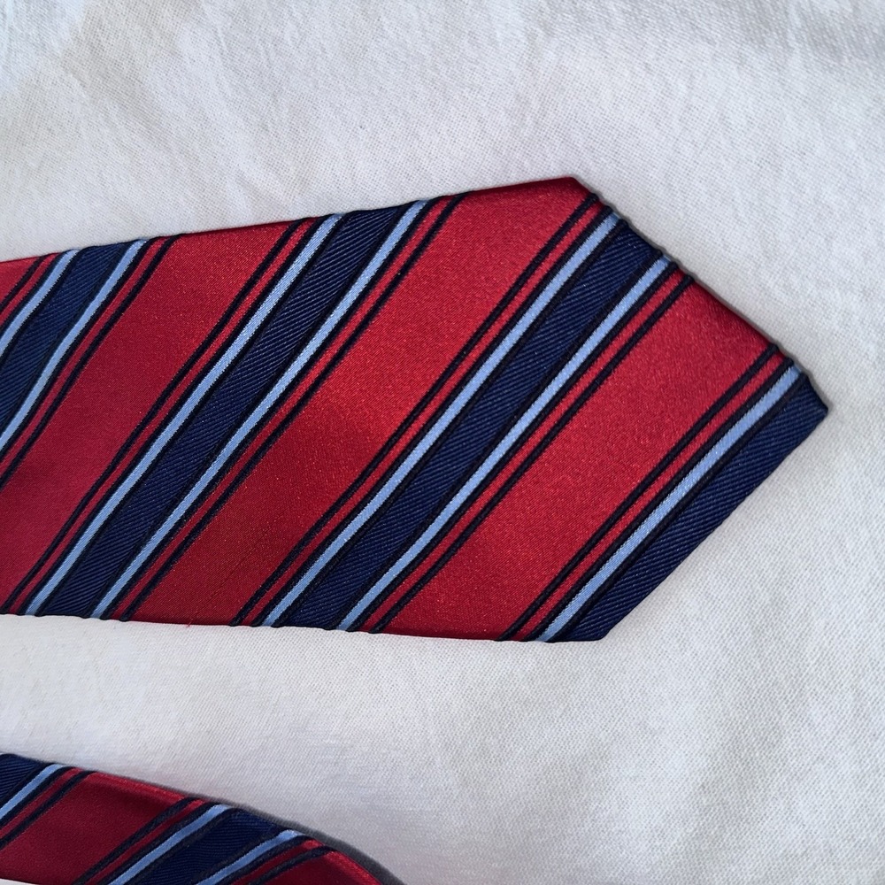 Hart Schaffner Silk Tie Mens Red Navy Striped - Picture 6 of 9